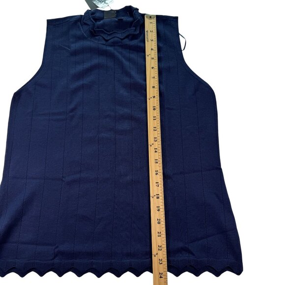Cyrus Pointelle Scallop Trim Mock Neck Navy Tank Large NWT - Picture 7 of 11